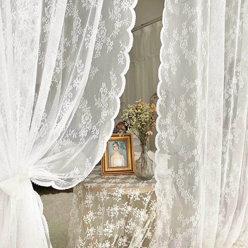 Pastoral White Tulle Sheer Window Curtains Voile Organza in USA.