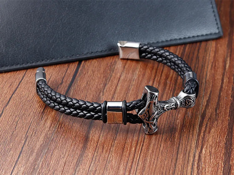 Jewelry Stainless Steel Genuine Leather Bracelets Woven in USA