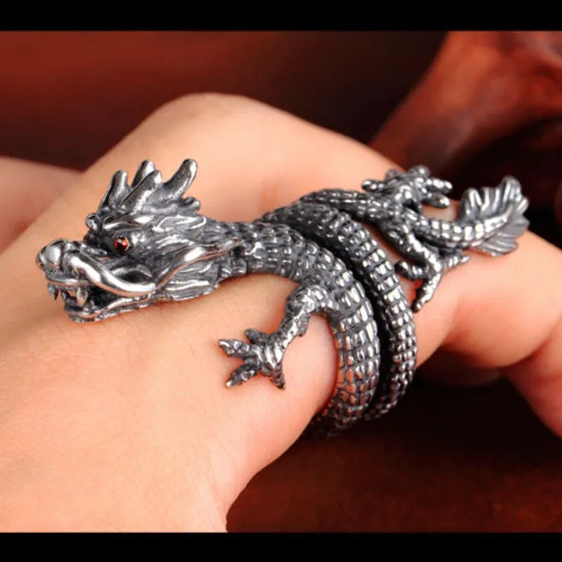 Jisensp Gothic Punk Dragon Ring Men Retro Viking Animal in USA