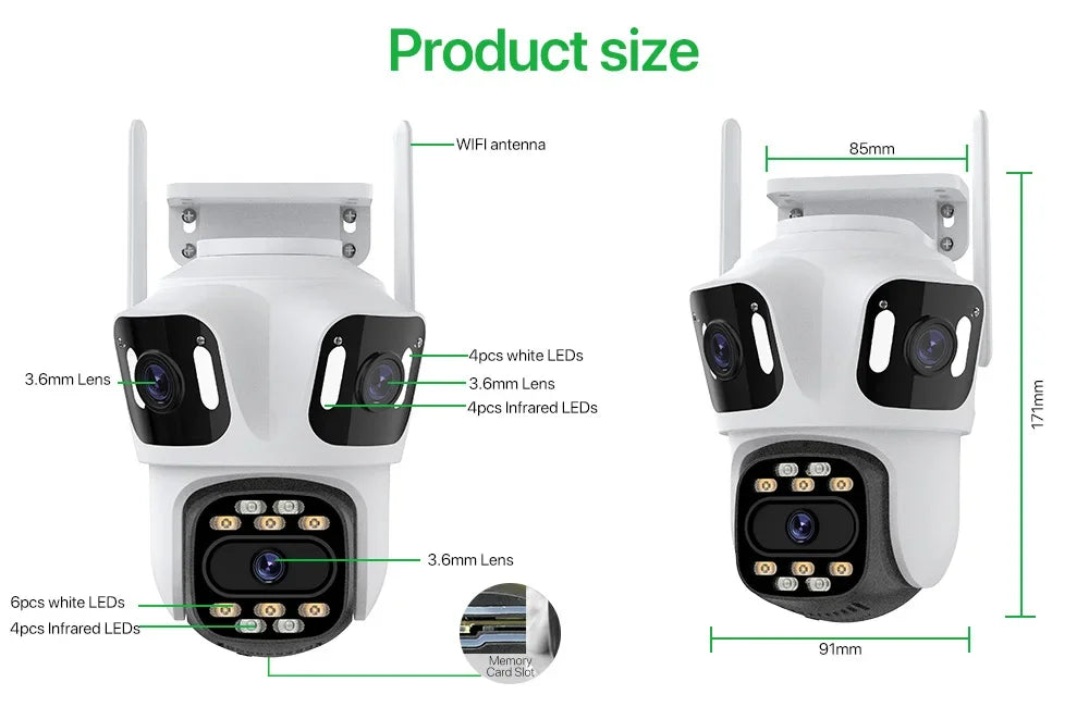 Three Screen IP Camera WiFi External Dual Lens IN USA.