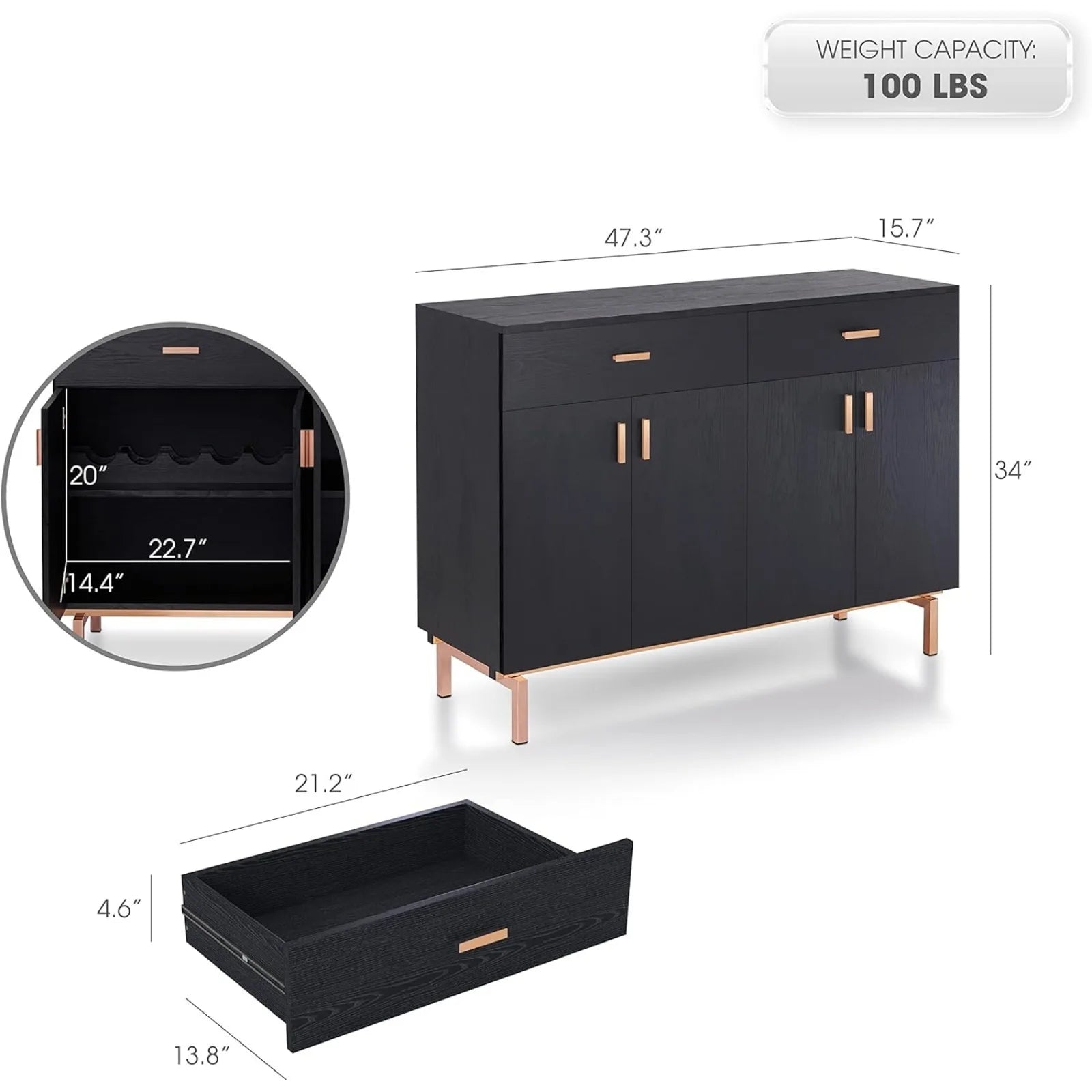 US Brysin Modern Buffet Server, Sideboard Removable in USA.