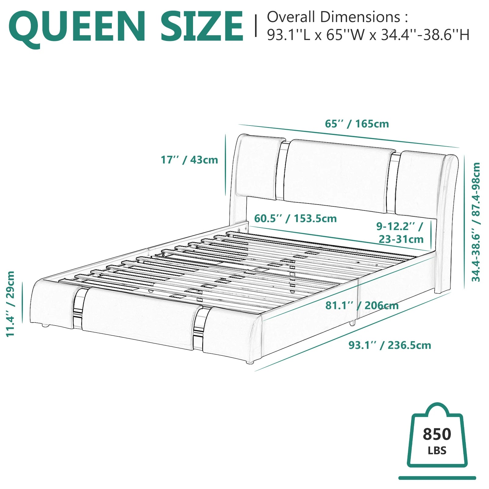 Queen/Full LED Bed Frame Adjustable Headboard, Modern in USA.