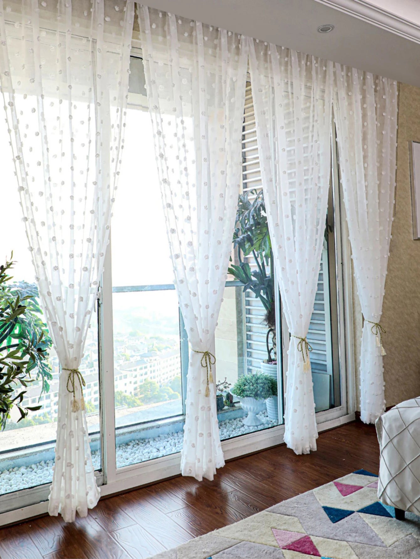 Romantic White Pom Pom Sheer Curtain for the Living Room in USA