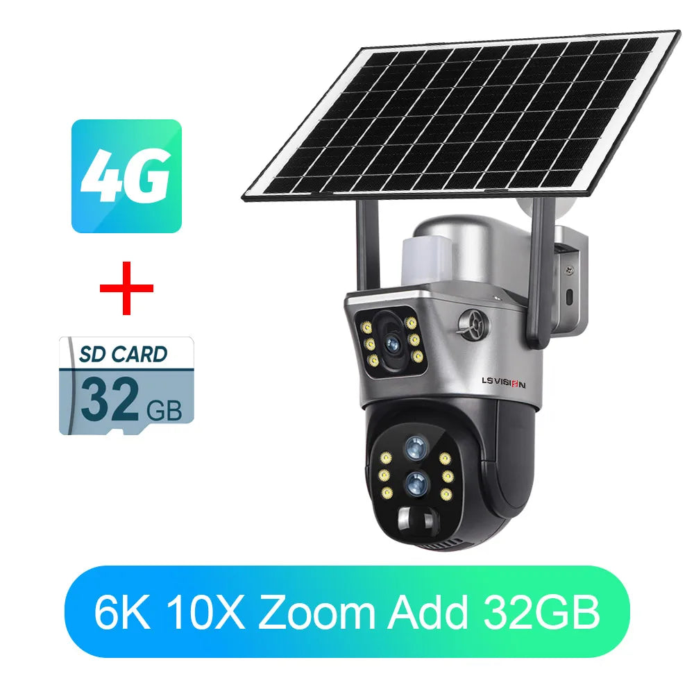 LS VISION Solar Camera 4G Sim Outdoor Dual Lens WiFi