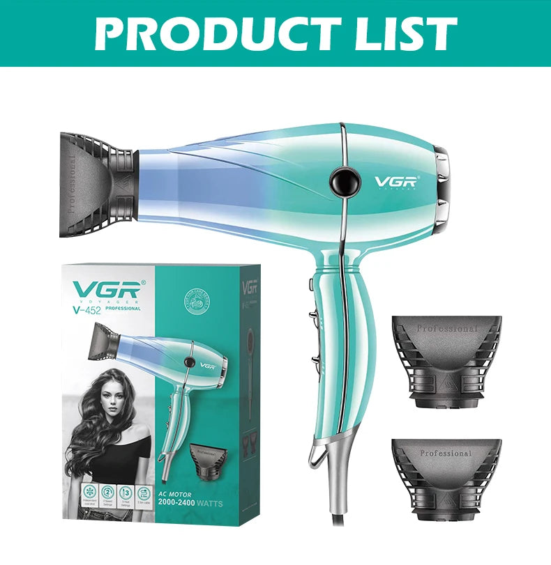 VGR Hair Dryer Professional Hair Dryer 2400W High Power Overheating Pr