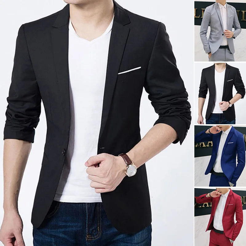 Spring Autumn Fashion New Men Slim Formal Solid Button Lapel IN USA.