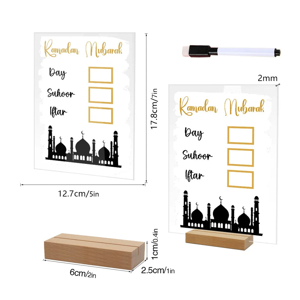 Reusable Acrylic Ramadan Calendar Board Wooden Base Table Ornament wit