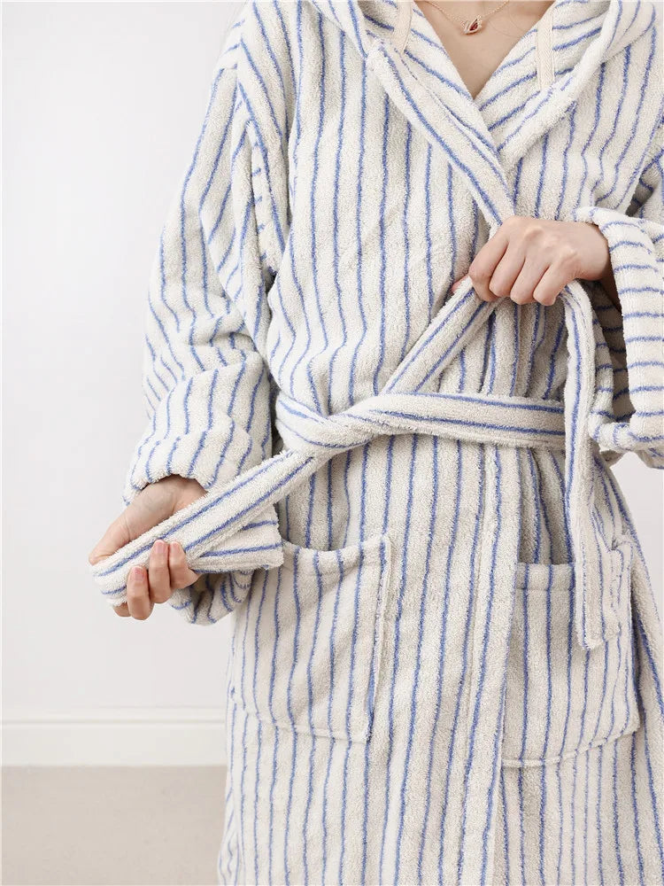 Fashion Striped Bathrobes Soft Cozy Absorbent Bath Towel