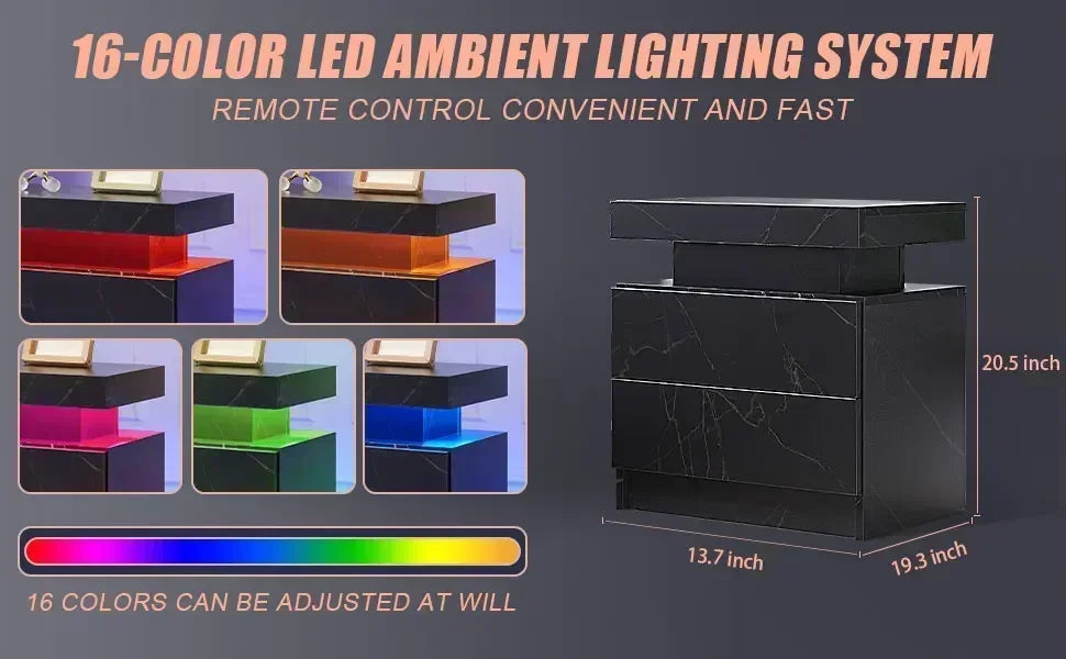 Side Bed Table With LED Light Bedside Tables Bedroom IN USA.