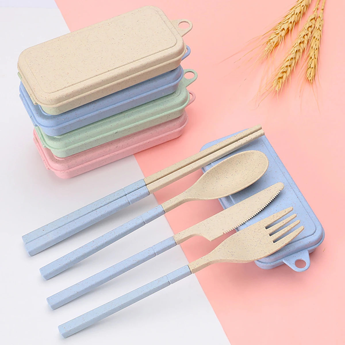 Wheat Straw Portable Tableware Knife Fork Spoon Chopsticks in USA.