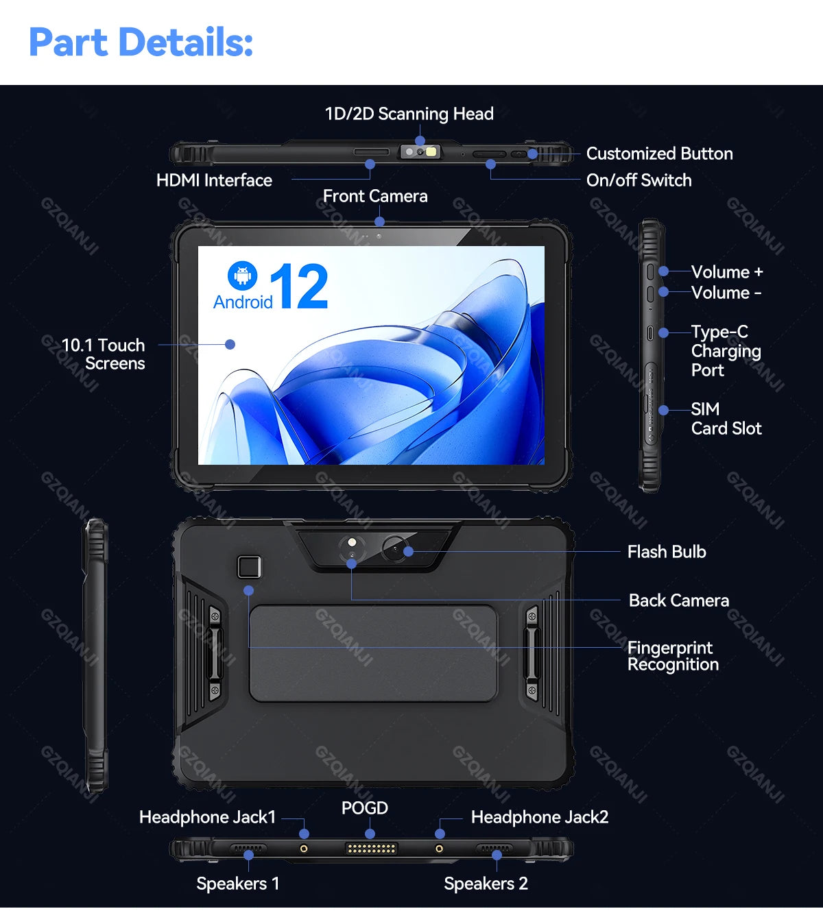 5G Industrial Android 12 Tablet Rugged PDA Triple Defence with Fingerp