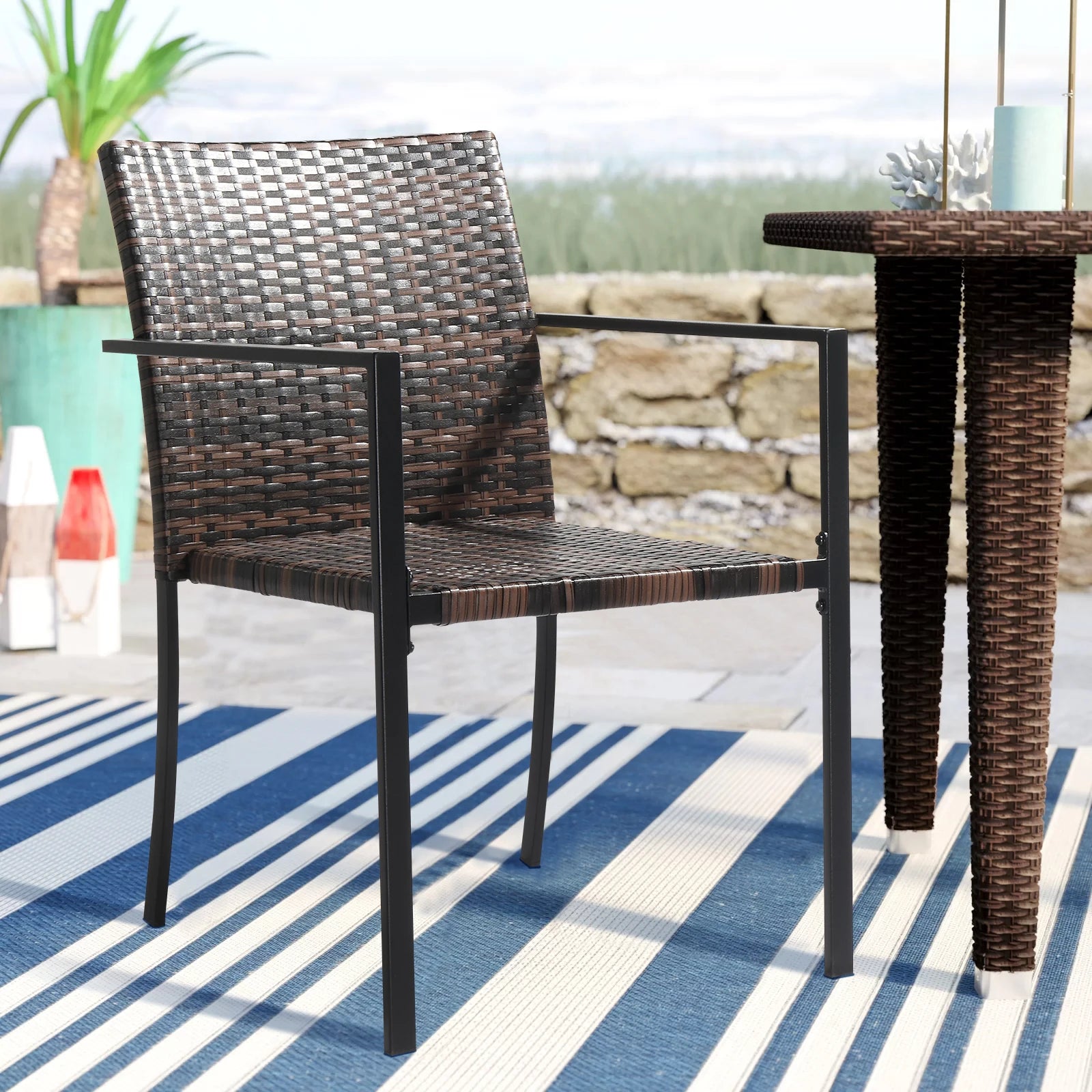 Brown Set Stackable Outdoor Wicker Patio Dining Chairs in USA.