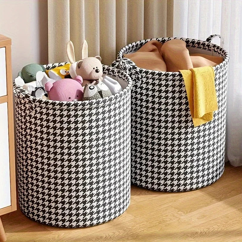 Foldable Houndstooth Laundry Hamper Fabric Storage Basket in USA