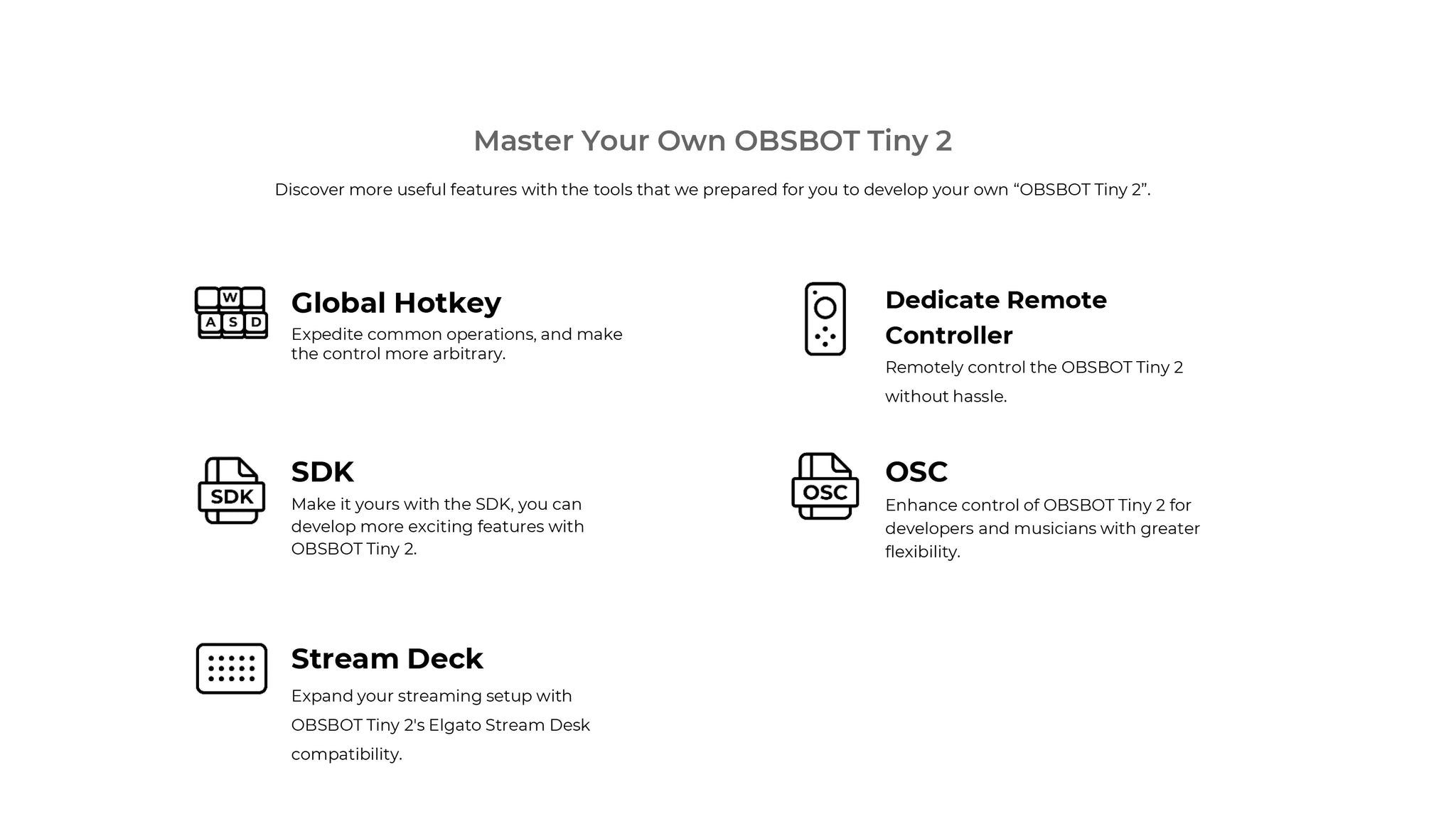 OBSBOT Tiny 2 4k Meet 4K PTZ Webcam AI-Tracking Auto-Framing Gesture C