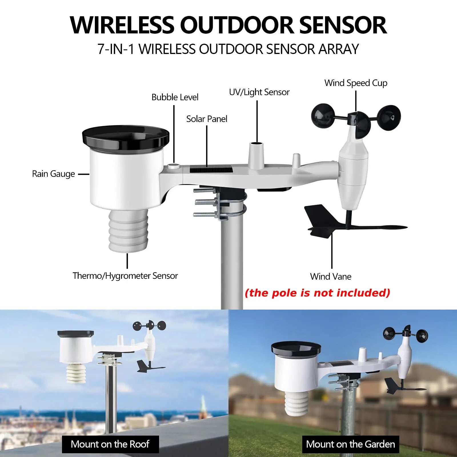 Ecowitt WS69 7-in-1 Wireless Solar Powered Outdoor Weather Sensor for 