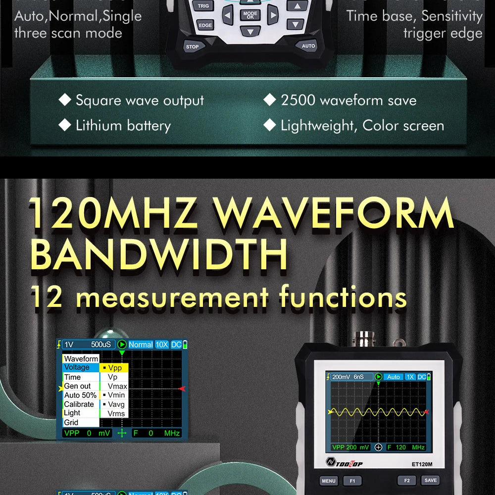 TOOLTOP ET120M 120MHz Handheld Digital Oscilloscope 1Mhz Square Wave S