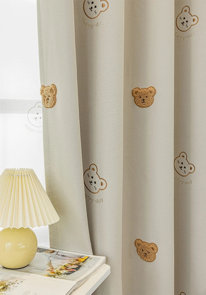 Cute Plush Bear Embroidered Childrens Curtains Japanese