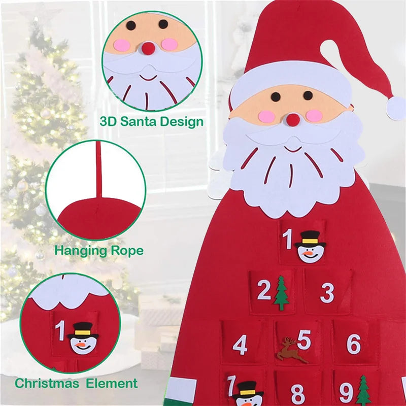 Christmas Felt Advent Calendar Wall Hanging Santa Advent Calendar with