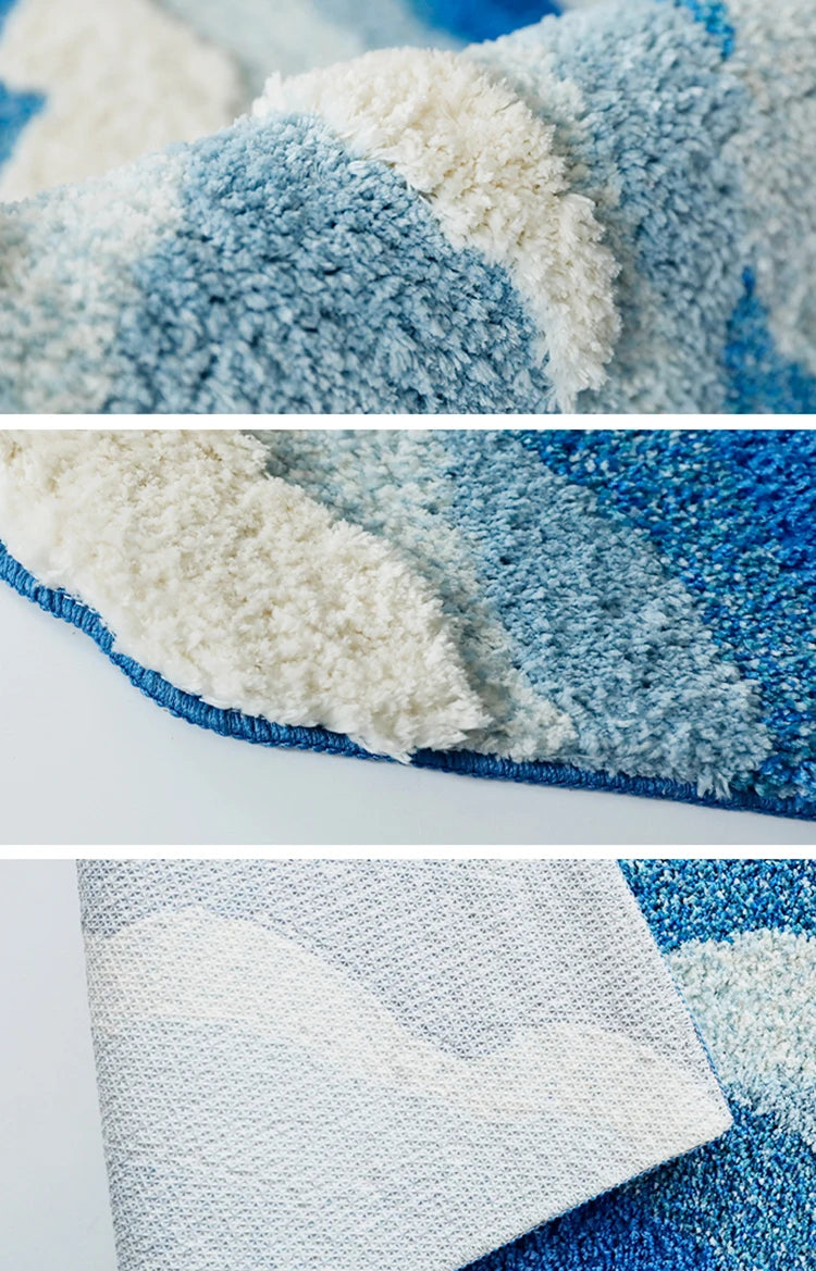 Aesthetic Tufting Ocean Bedroom Rug Soft Fluffy Scenic Wave