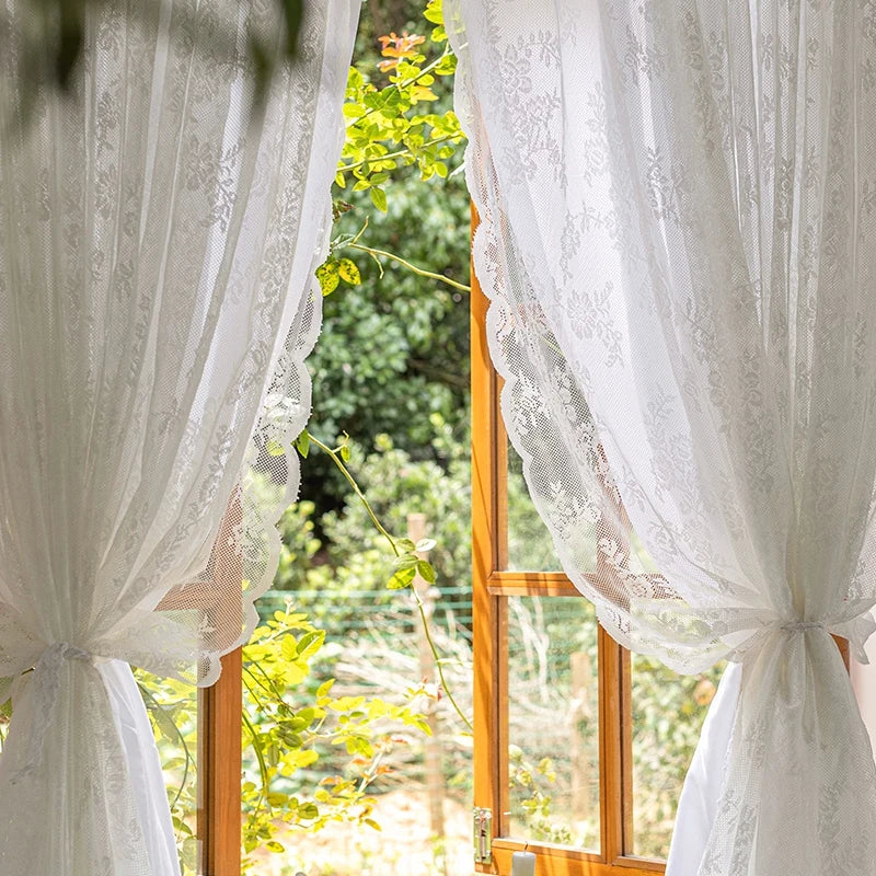 Pastoral White Tulle Sheer Window Curtains Voile Organza in USA.