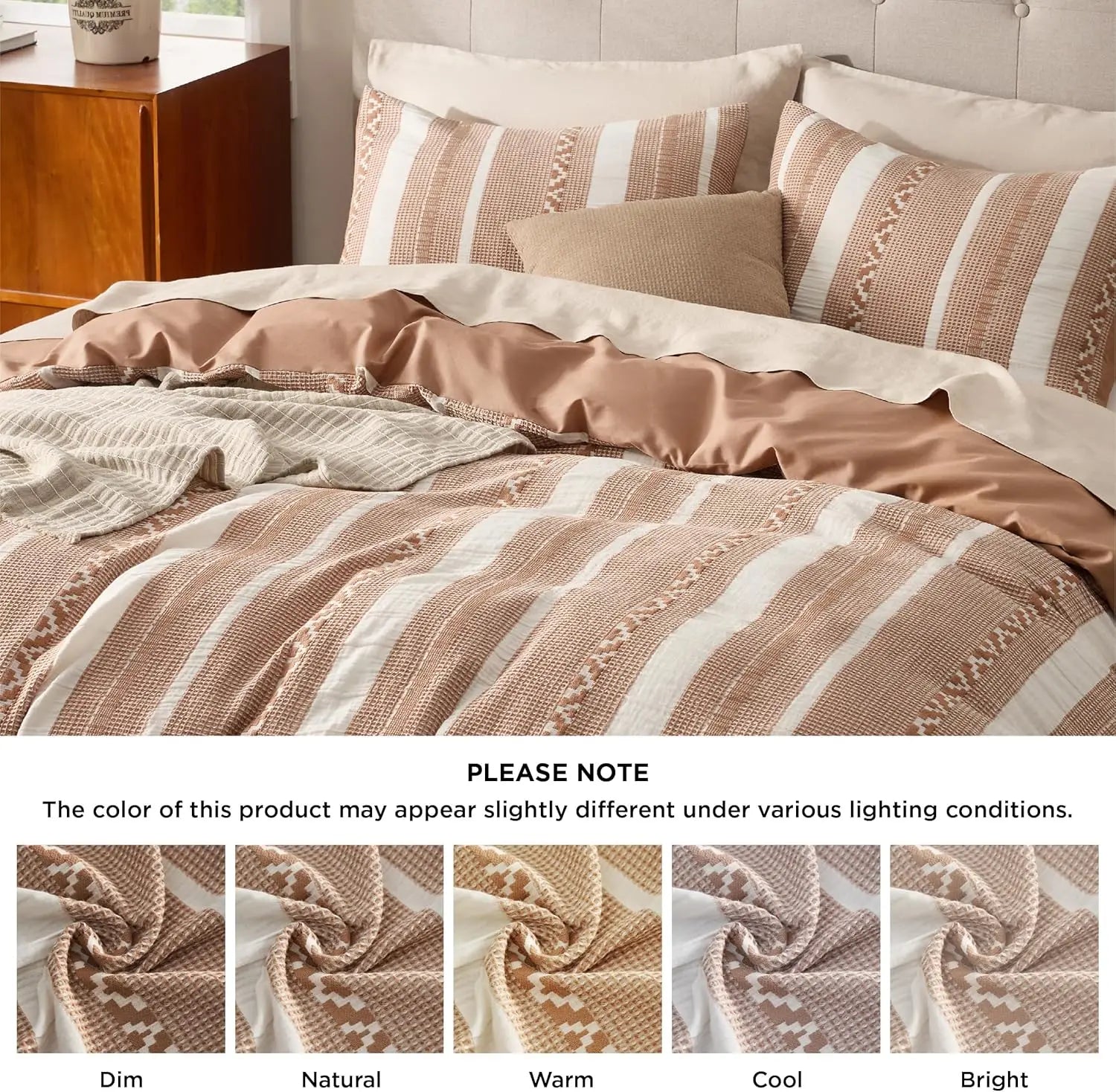 Bedsure Waffle Weave Duvet Cover Cotton Boho Duvet Cover Set