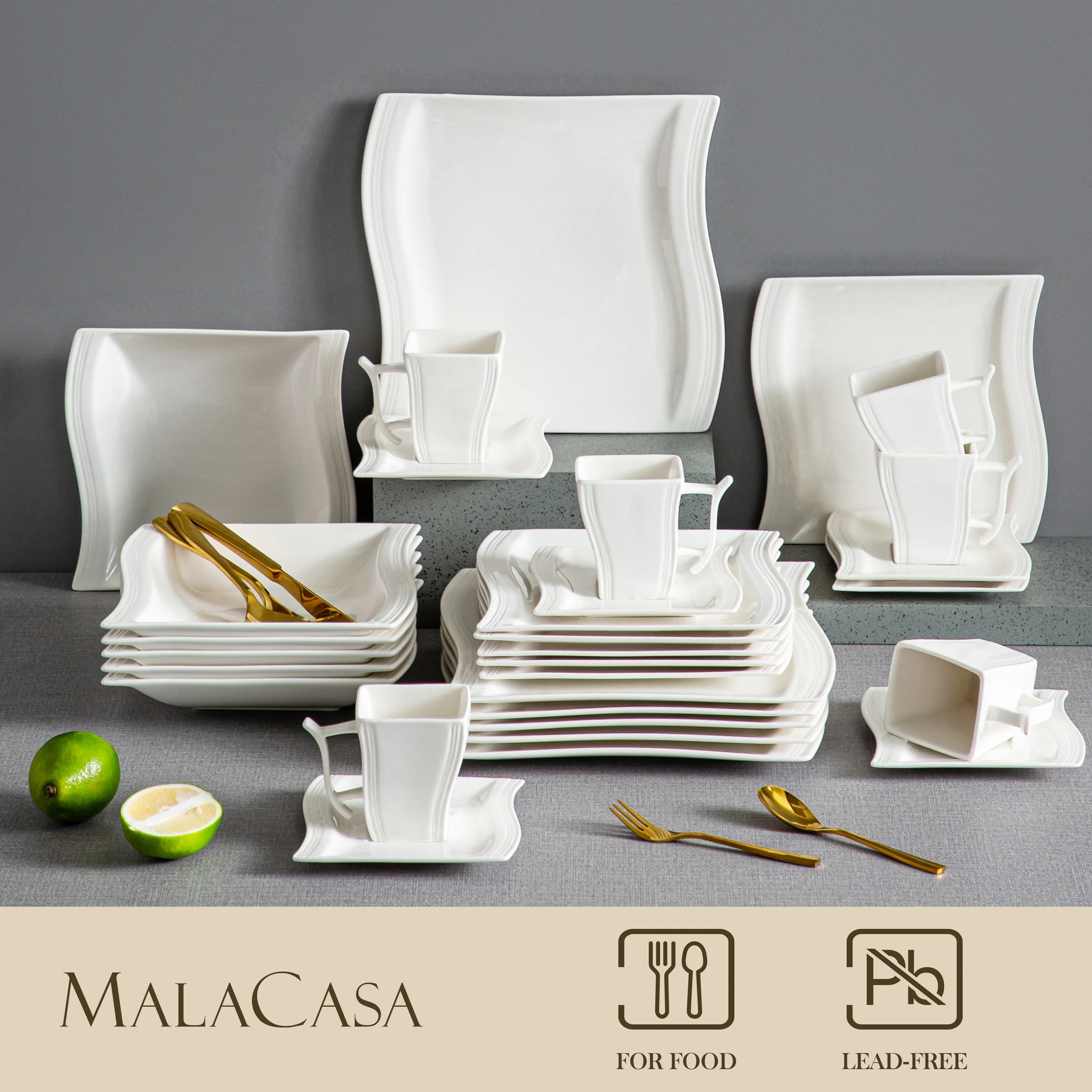 MALACASA Piece White Porcelain Dinner Set Cup,Saucer