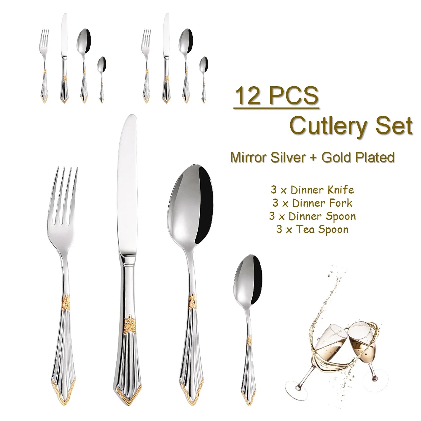 PCS Luxury Gold Plated Flatware Set Dishwasher Safe