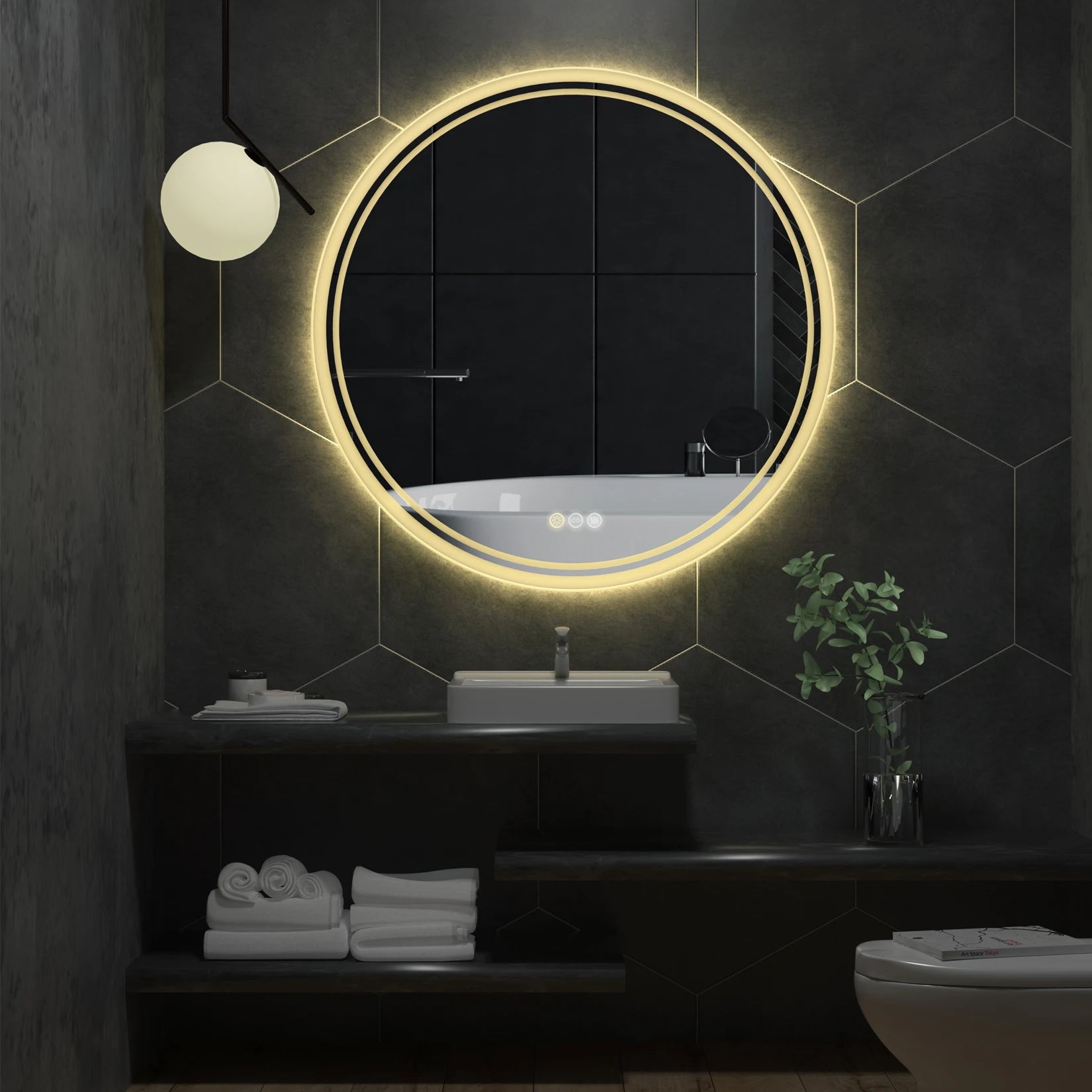 LUVODI Intelligent Illuminate Big Round Mirror Bathroom