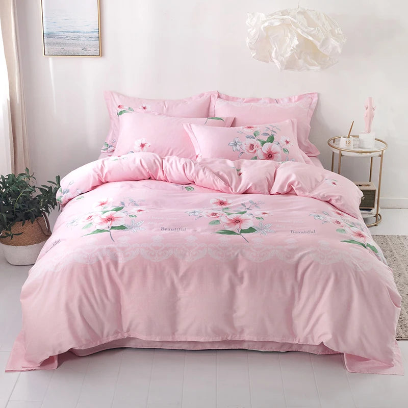 Cotton Duvet Cover Set Flower Printing Cotton Soft Pillowcase Bedding in USA