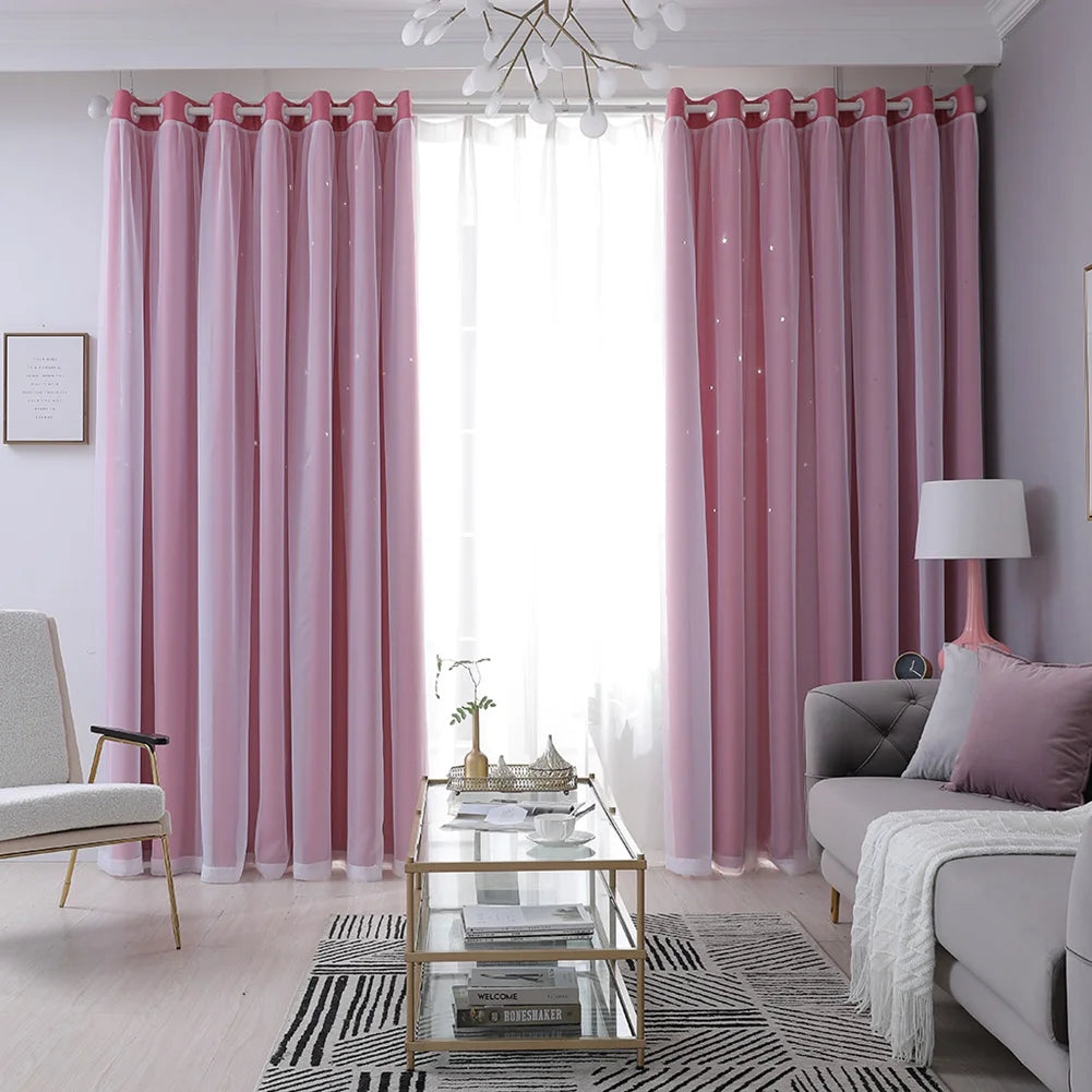 Double Blackout Star Curtains Threaded Bedroom Living Room in USA