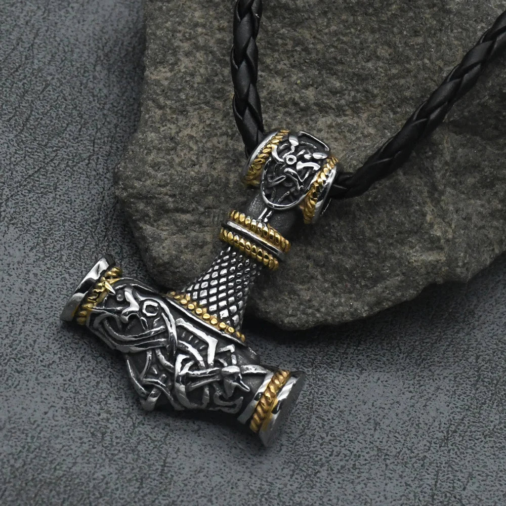 Stainless Steel Viking Dragon Thor's Hammer Pendant Necklace in USA