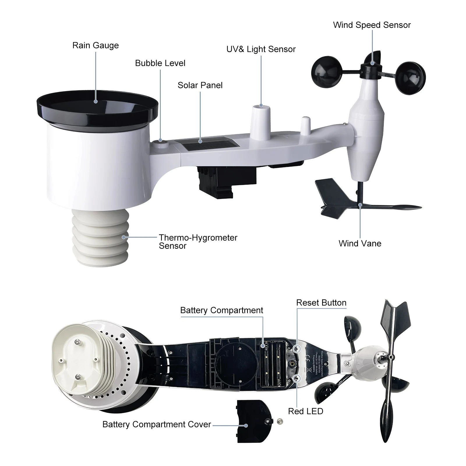 Ecowitt WS69 7-in-1 Wireless Solar Powered Outdoor Weather Sensor for 