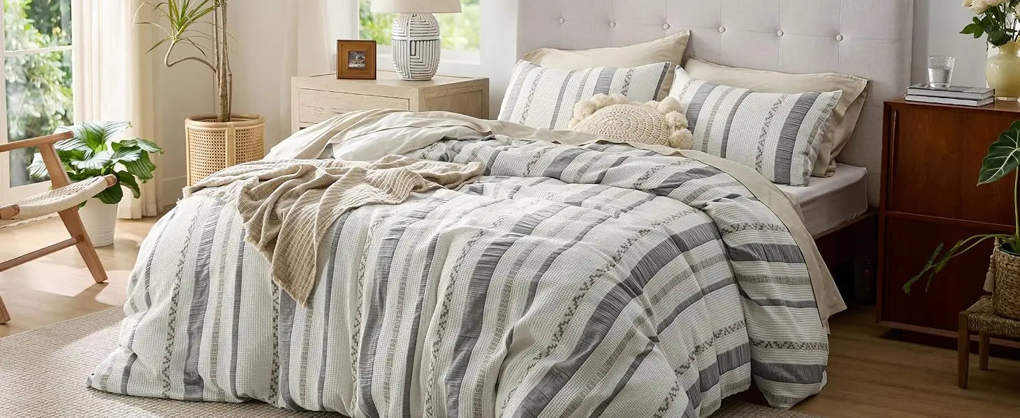 Bedsure Waffle Weave Duvet Cover Cotton Boho Duvet Cover Set