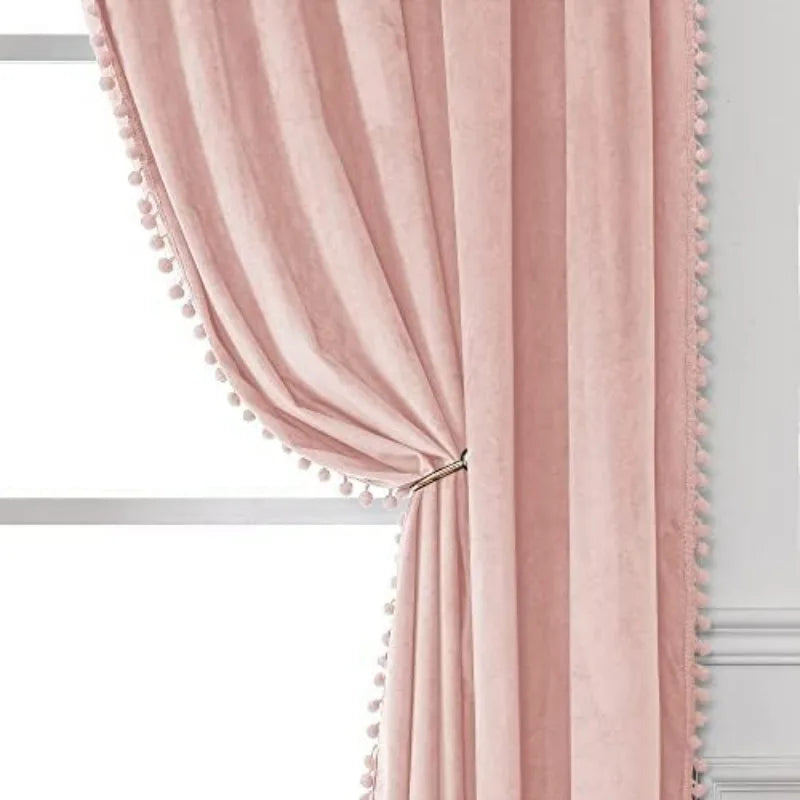 Pom Velvet Curtains for Bedroom, Blackout Curtains in USA