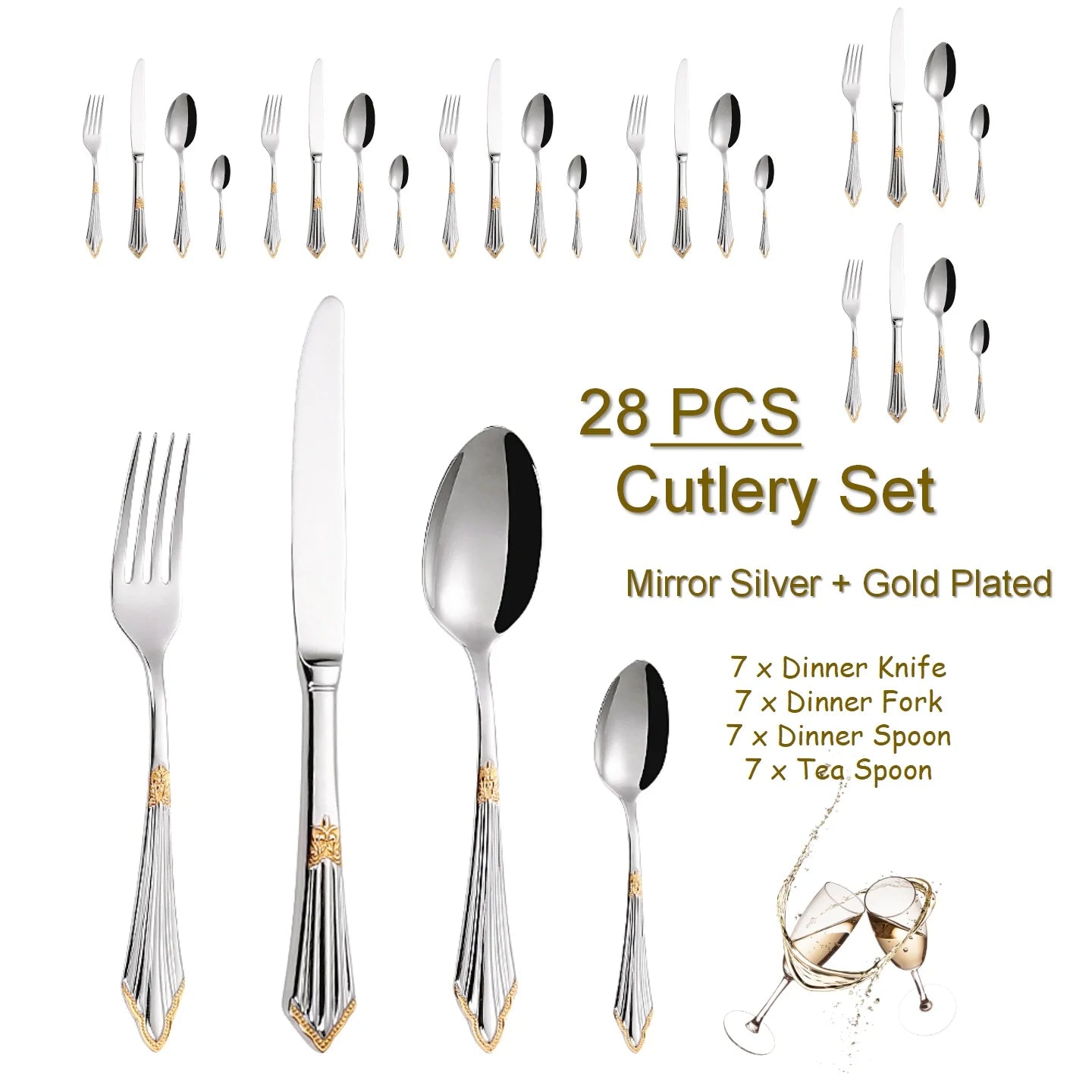 PCS Luxury Gold Plated Flatware Set Dishwasher Safe