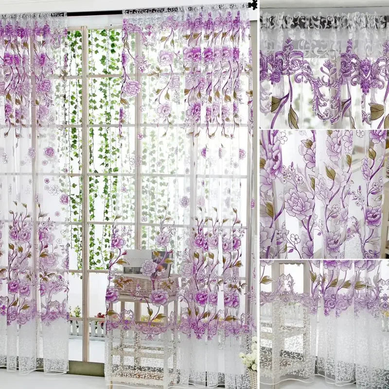 Peony Tulle Curtains Kitchen Door Window Living Room in USA