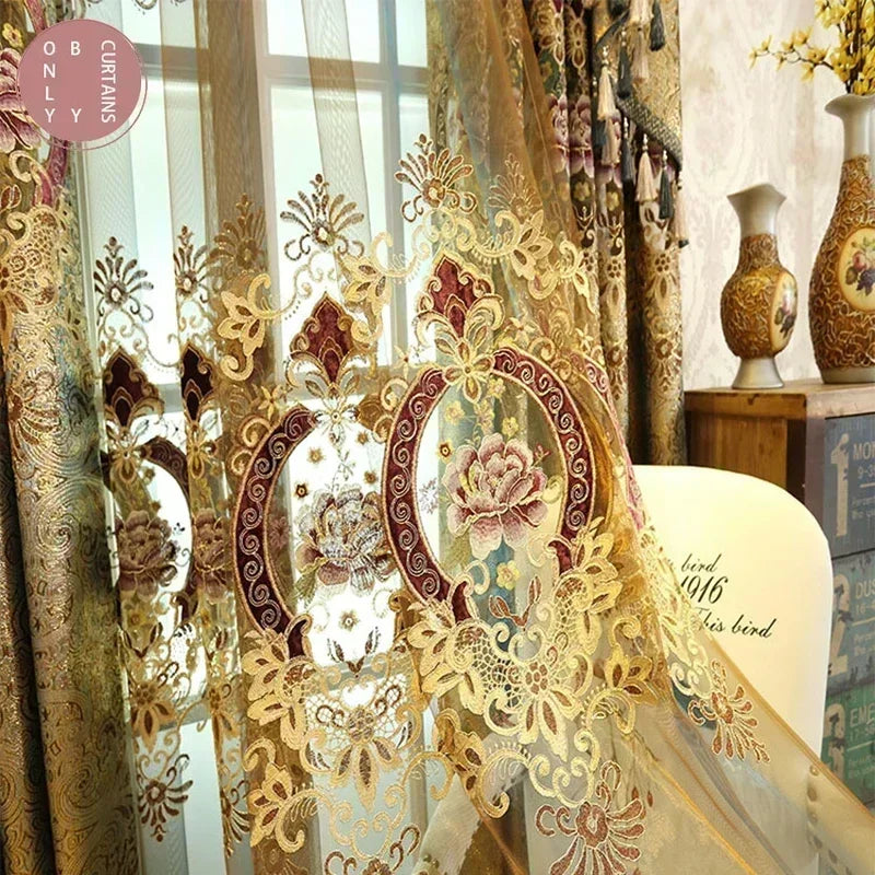 Gold Gilded Embroidered Hollowed Out Velvet Curtains in USA