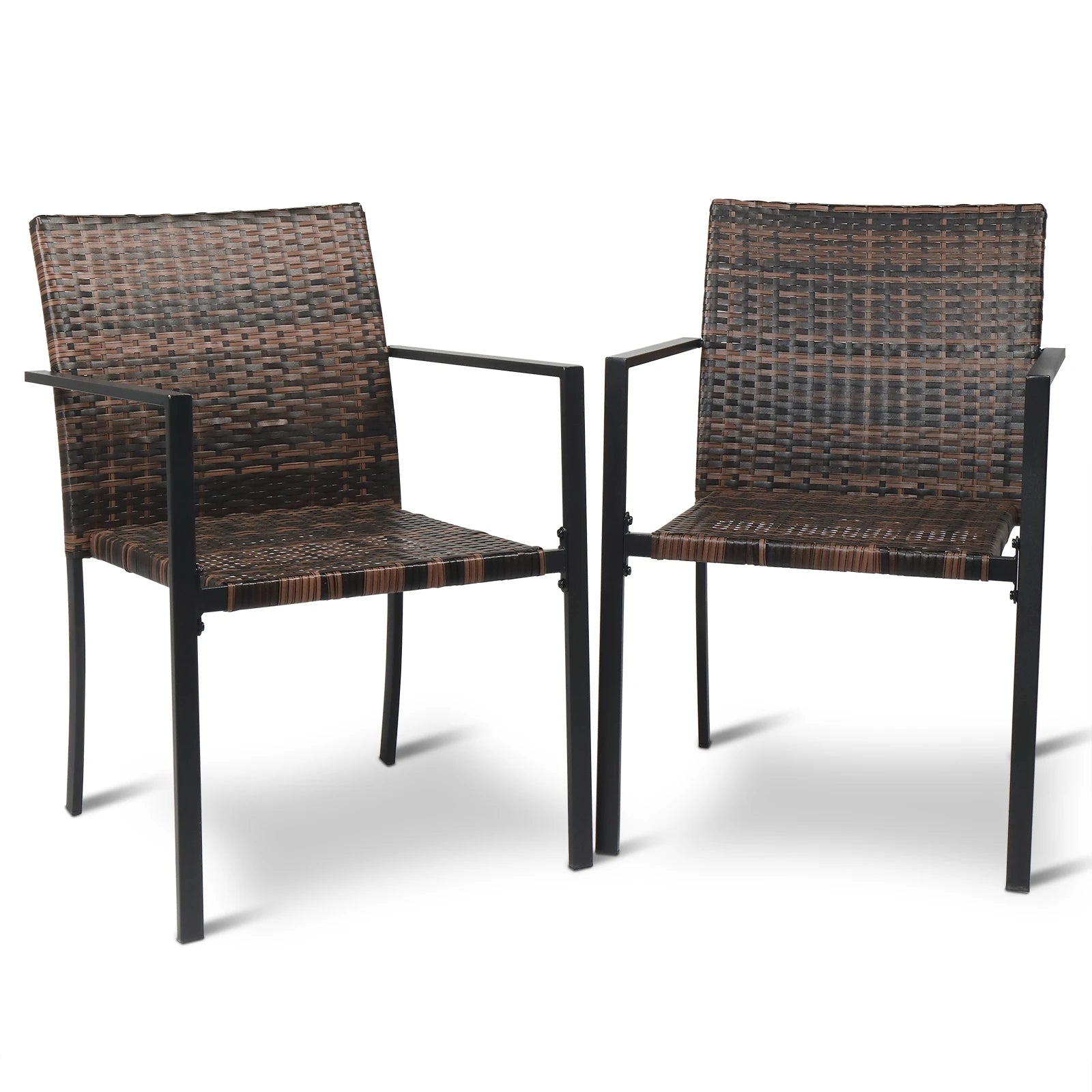 Brown Set Stackable Outdoor Wicker Patio Dining Chairs in USA.