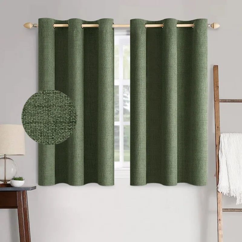 Blackout Linen Textured Curtains for Bedroom Solid Thermal Insulated G