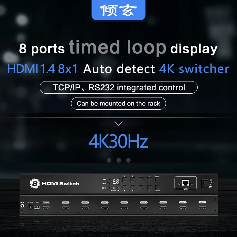 HDMI Switcher 4K 30Hz 3D USB2.0 HUB HDMI Switch 8x1 Automatic in USA.