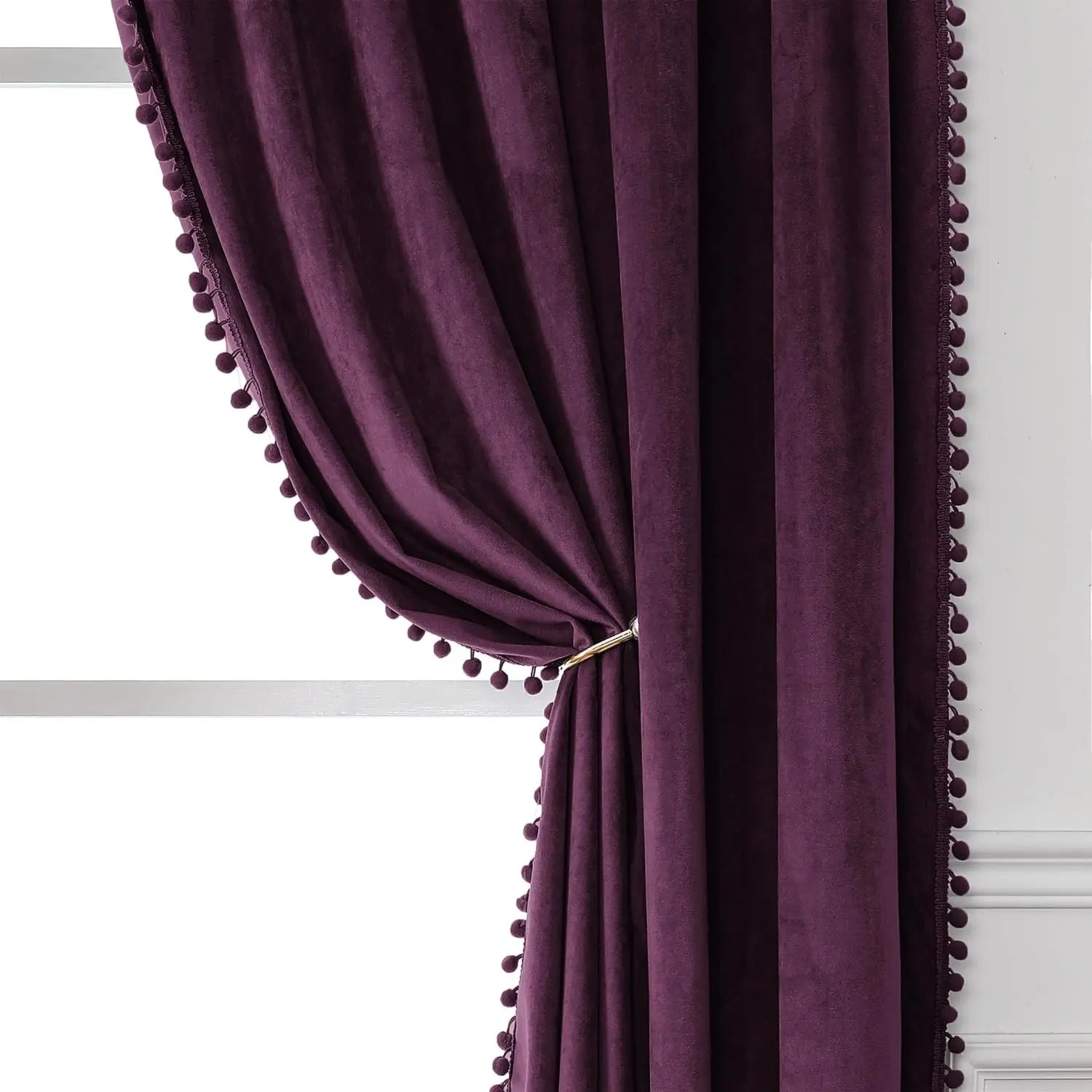 Pom Velvet Curtains for Bedroom, Blackout Curtains in USA