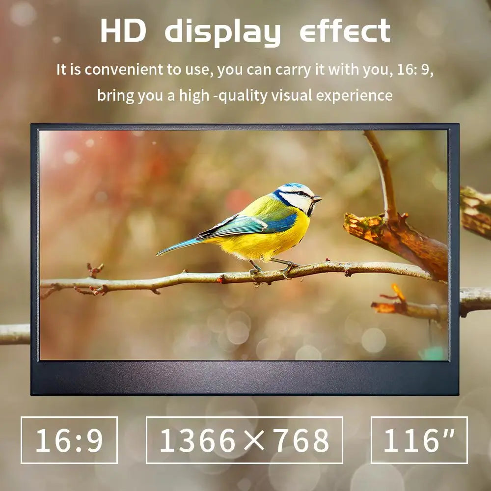 Top Portable Monitor, 11.6'' 1366x768 HD Laptop Monitor USB C HDMI Ras