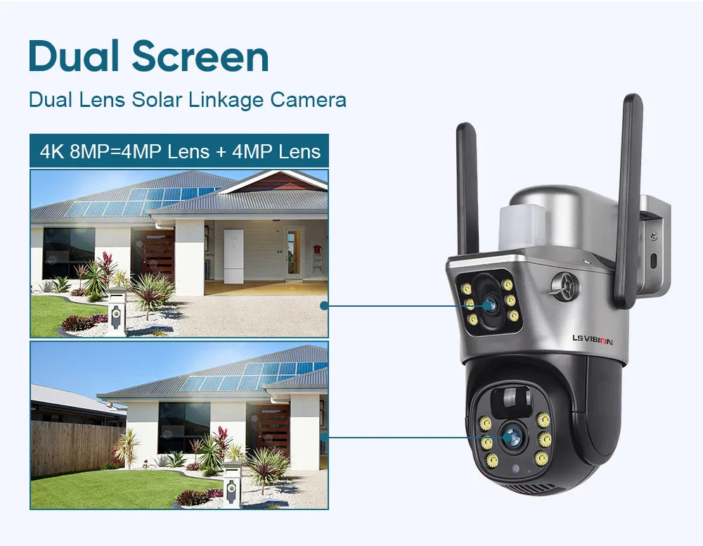 LS VISION Solar Camera 4G Sim Outdoor Dual Lens WiFi