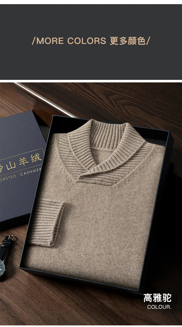 Thick long-sleeved fashion olive Henry collar pure cashmere IN USA.