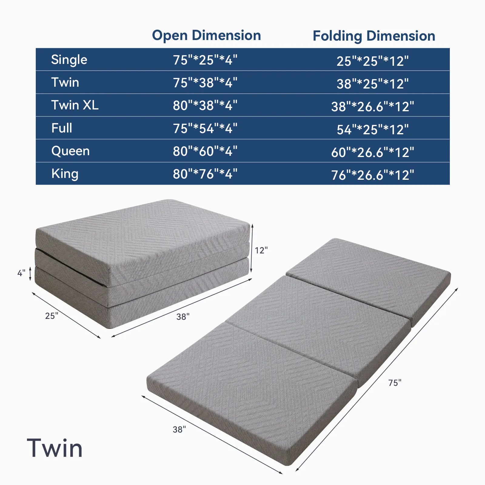 Hcore Folding Mattress, 4 Inch Foldable Memory Foam Mattress