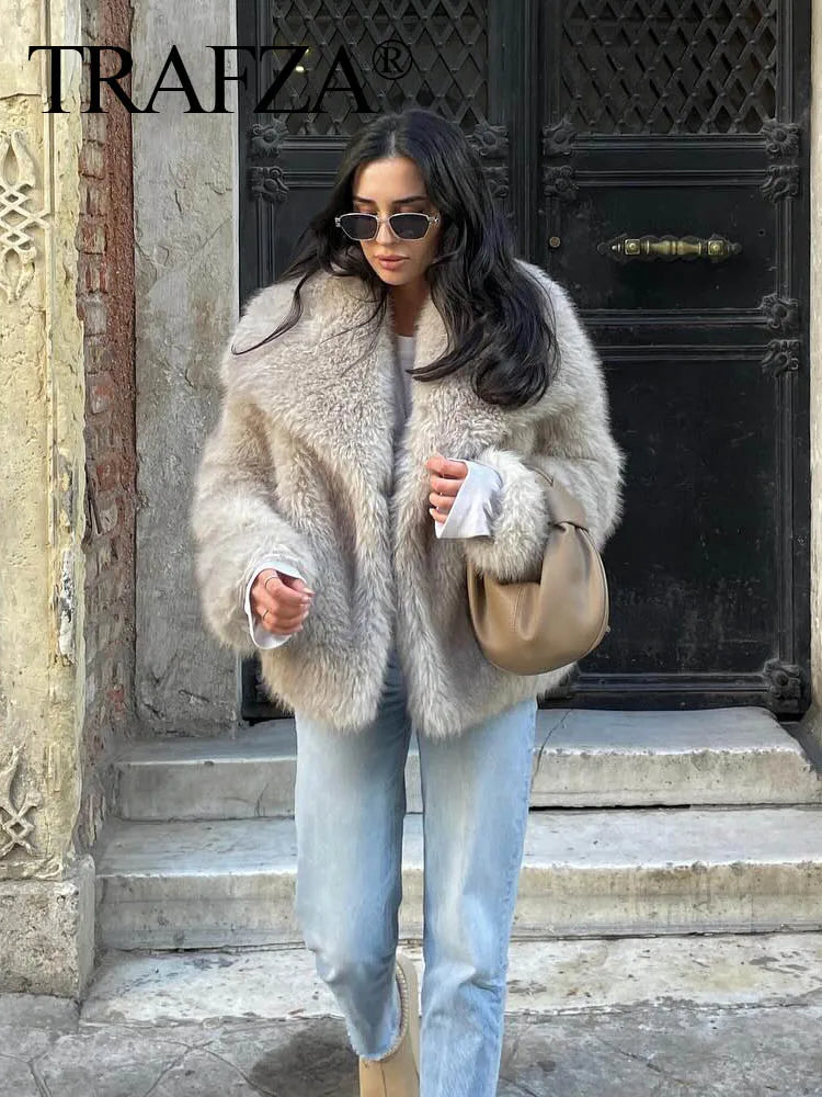 Women Fashion Cropped Faux Fur Jacket Coat in USA