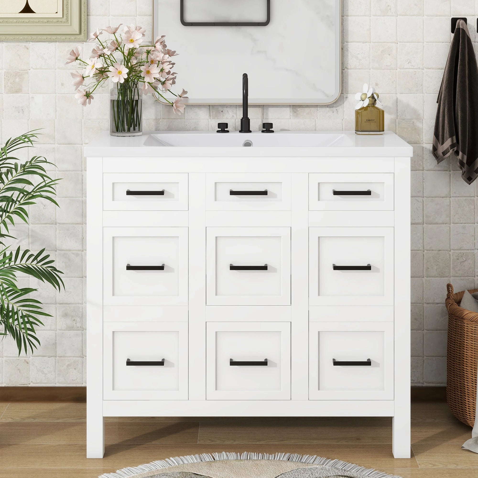 Bathroom Vanity Cabinet with Resin Integrated Sink in USA.