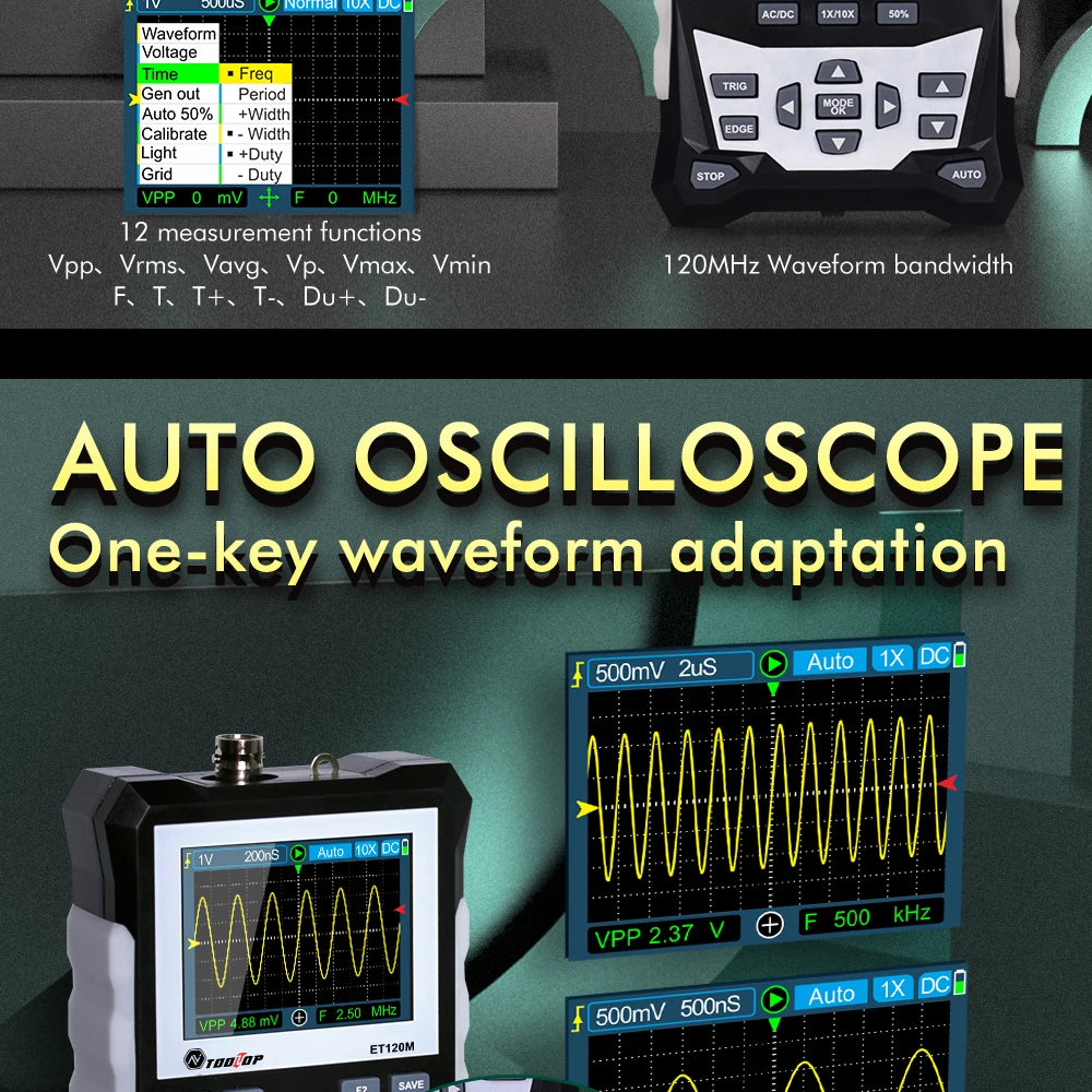 TOOLTOP ET120M 120MHz Handheld Digital Oscilloscope 1Mhz Square Wave S