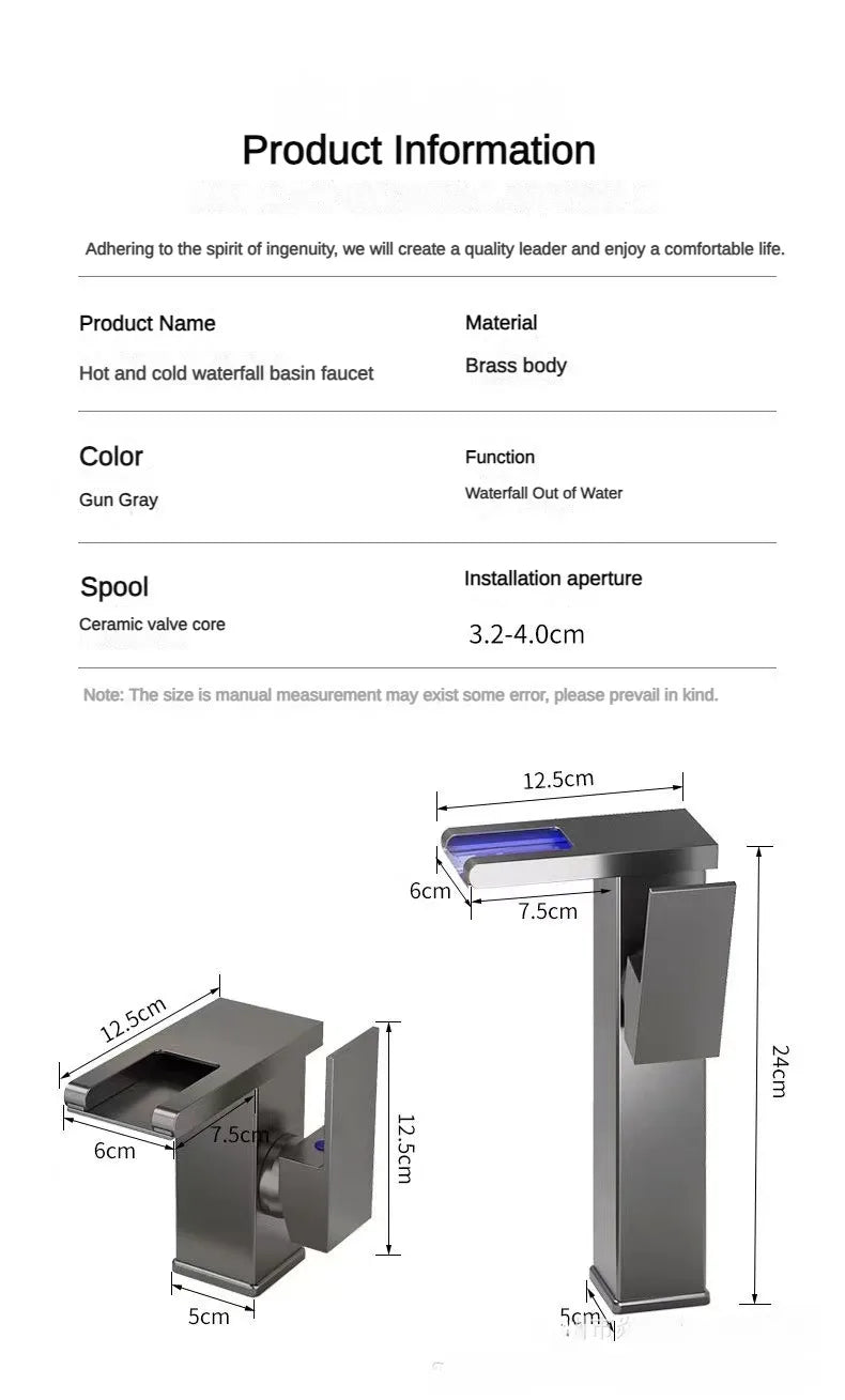 LED Light Waterfall Faucet Water Flow Power Generation