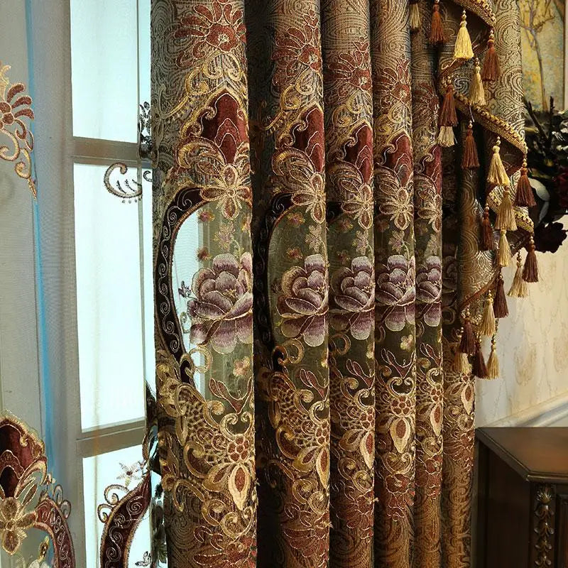 Gold Gilded Embroidered Hollowed Out Velvet Curtains in USA